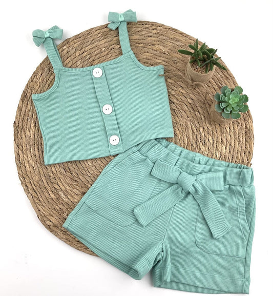 Conjunto niña gofre lazo