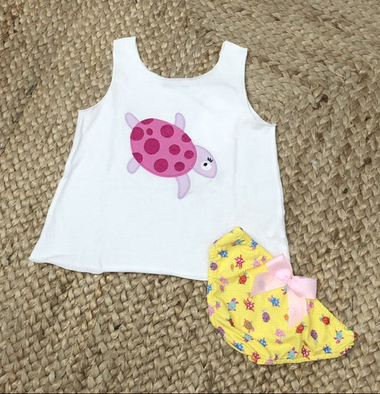 Conjunto bebé baño tortuga rosa