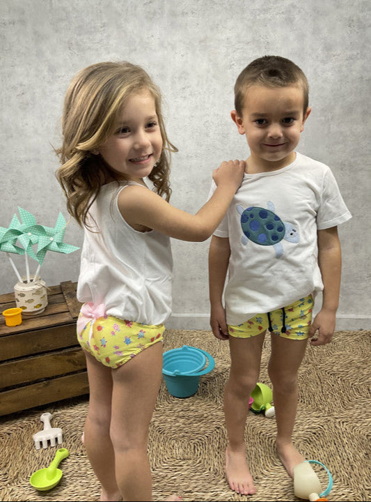 Conjunto bebé baño tortuga azul