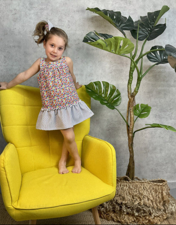 Vestido niña rayas y frutas