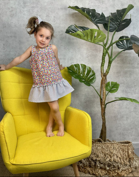 Vestido niña rayas y frutas