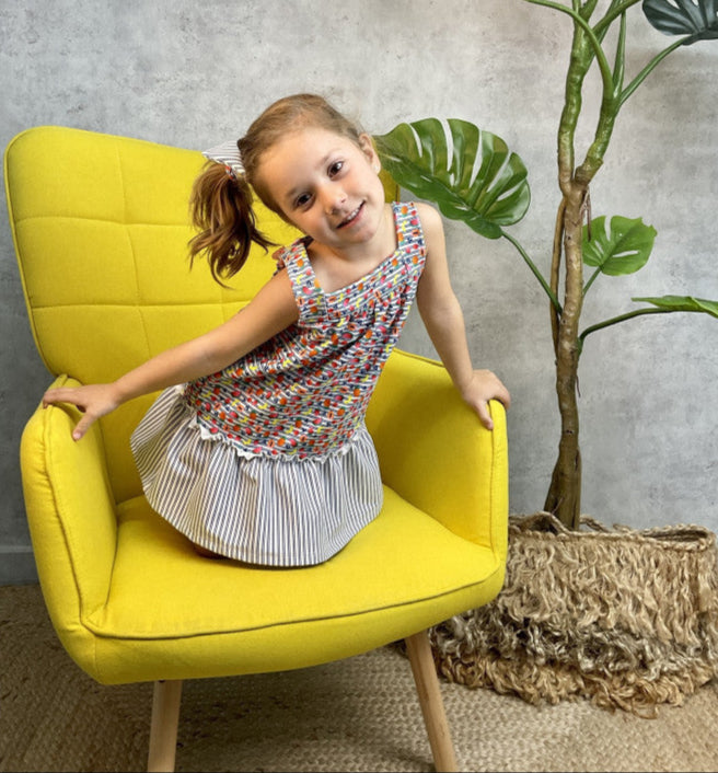 Vestido niña rayas y frutas