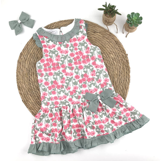 Vestido niña rosas con lazo