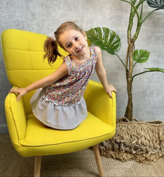Vestido niña rayas y frutas